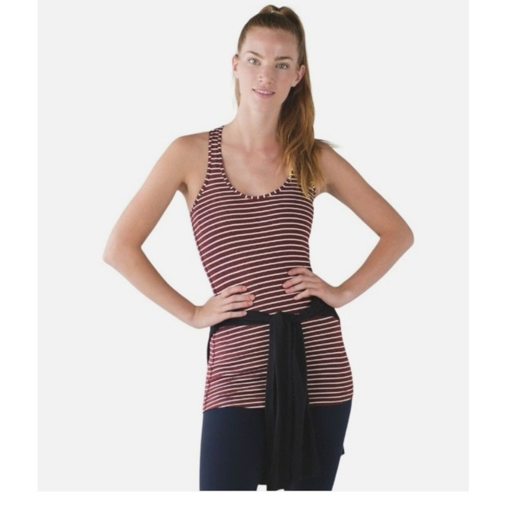 Lululemon Cool Racerback Tank Top Womens 6 Burgundy Striped Excellent Yoga Gym‎